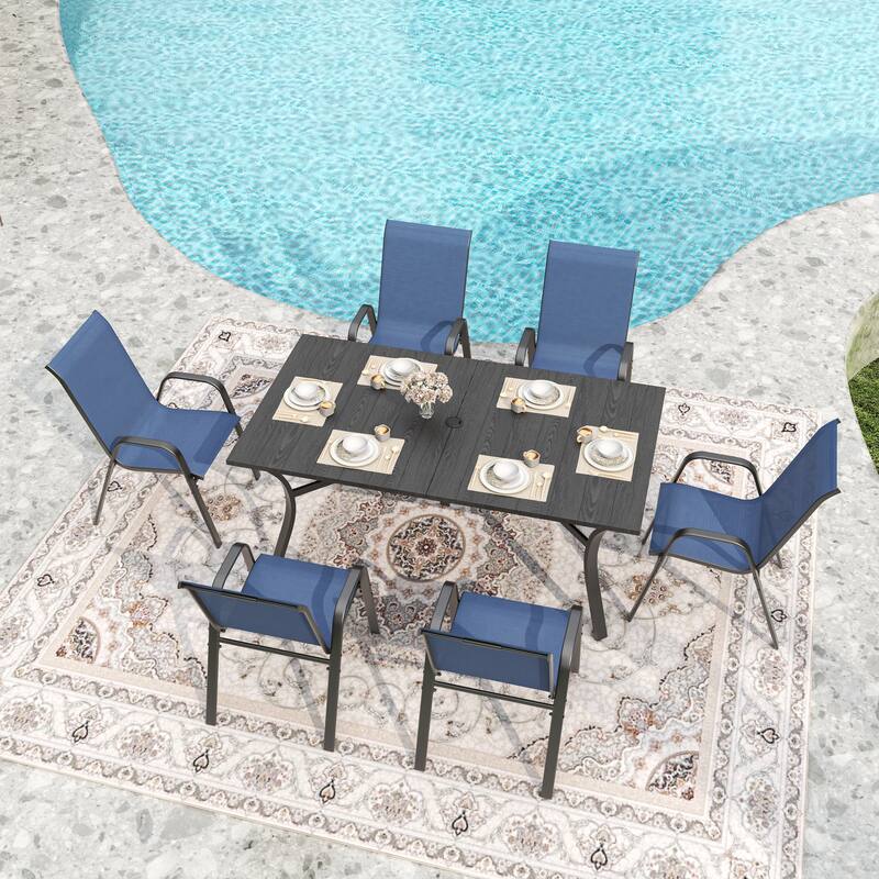 6-Piece Outdoor Dining Chairs Set, Wide Ergonomic Seat, 350lbs Capacity, Waterproof & Rust-Resistant Teslin Fabric Metal Frame