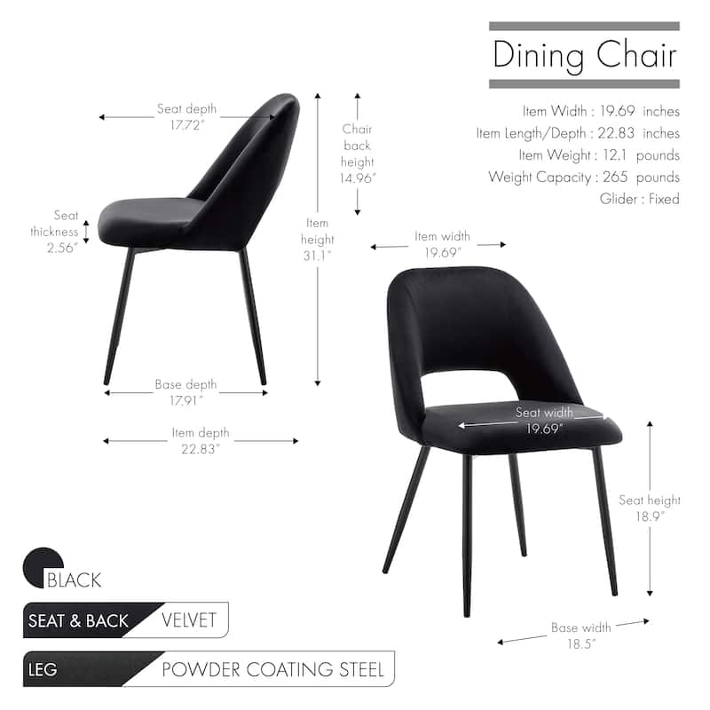 Porthos Home Orde Velvet Dining Chairs with Steel Legs, Set of 2
