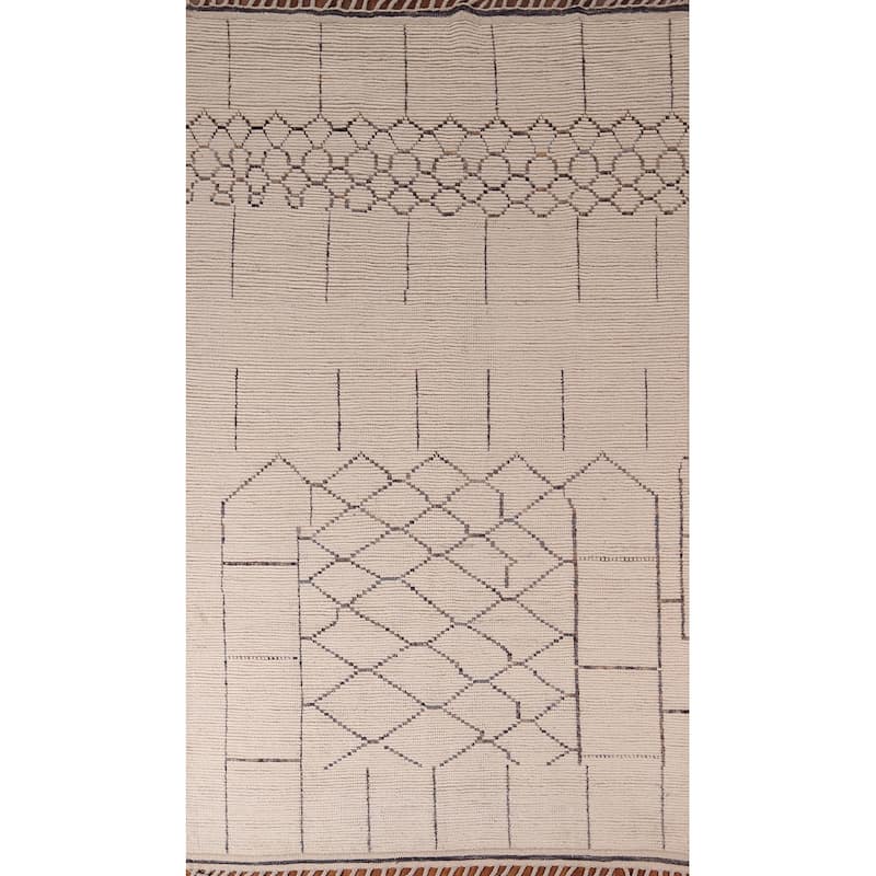 Ivory Trellis Moroccan Oriental Area Rug Handmade Wool Carpet - 5'11"x 9'7"