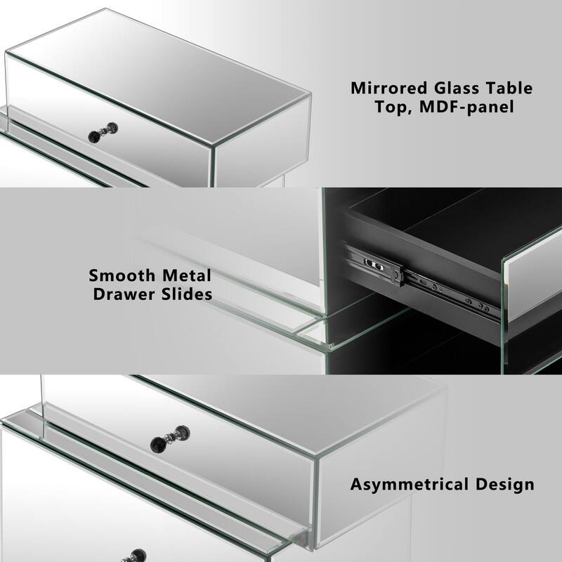 Mirrored 2-Drawer Nightstand with Modern Design