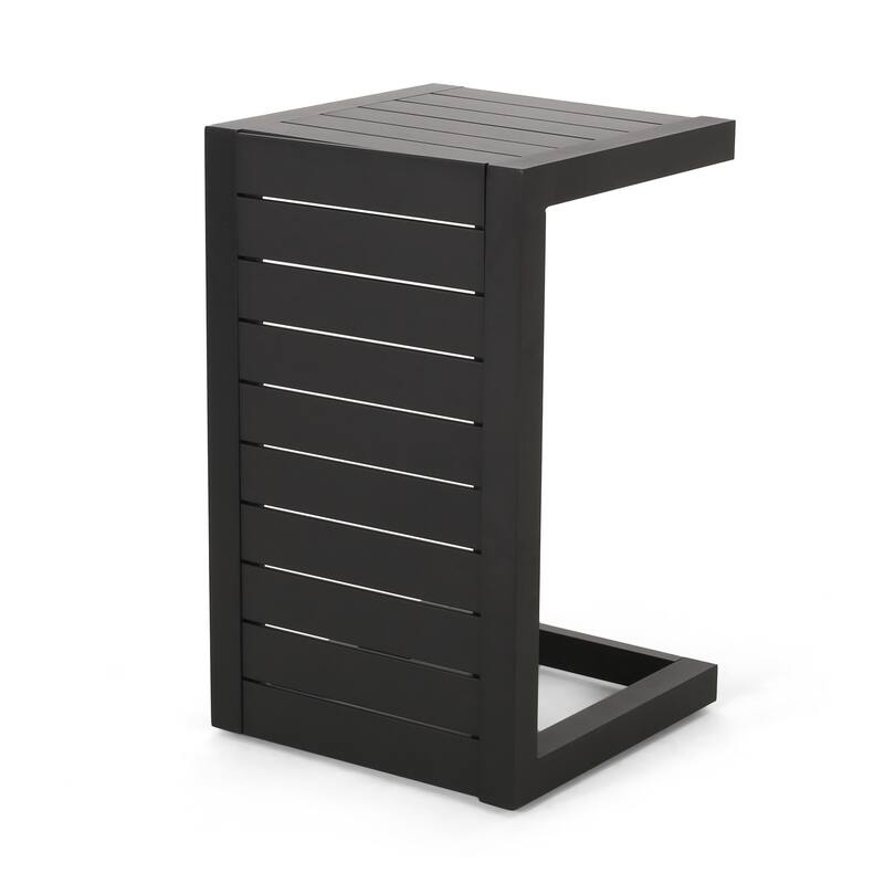 Roomfitters Modern Outdoor Side Table with Slatted Aluminium Frame, Weather-Resistant Accent Table for Patio
