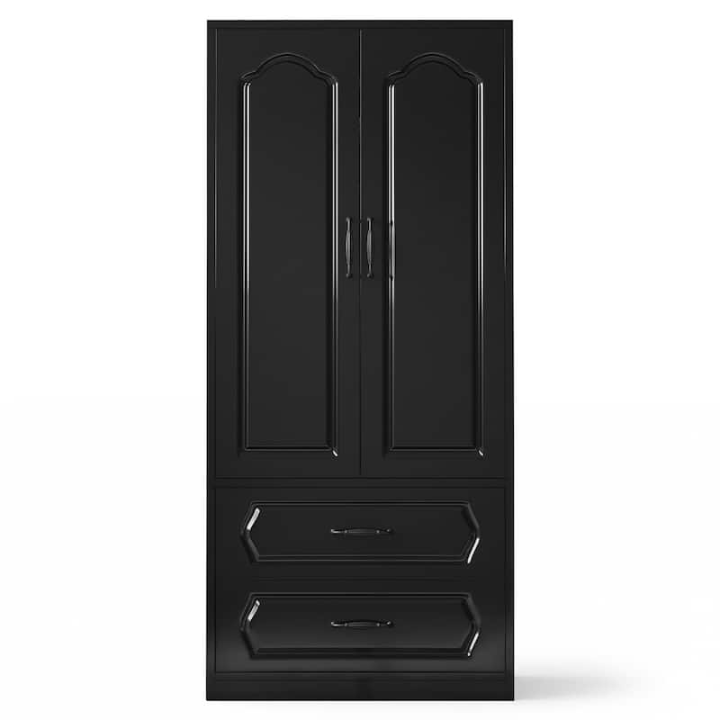 Pocassy 68.9" H Wardrobe Closet with 2 Doors and 2 Drawers