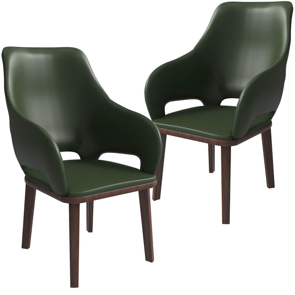 Vivara Set of 2 Leather Dining Chair with Padded Seat - Mid-Century Arm Chair for Home Office Bar & Kitchen