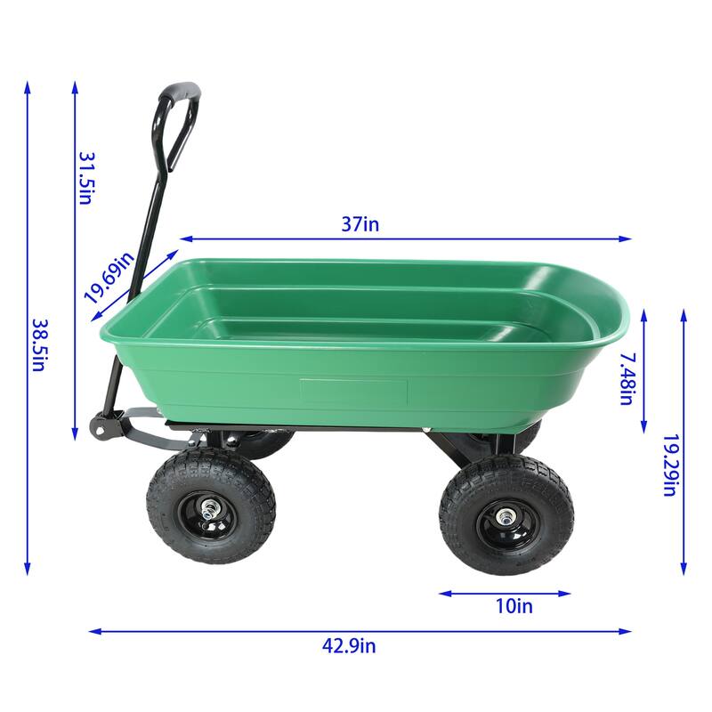 Folding Poly Garden Dump Truck - 300lb/75L Capacity, 10" Pneumatic Tires & Steel Frame