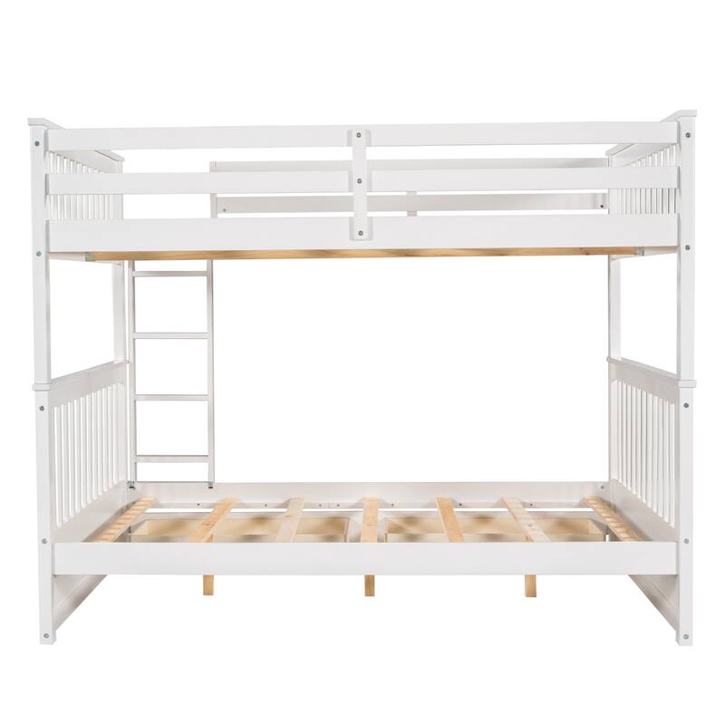 Full-Over-Full Bunk Bed with Ladders and Two Storage Drawers in White