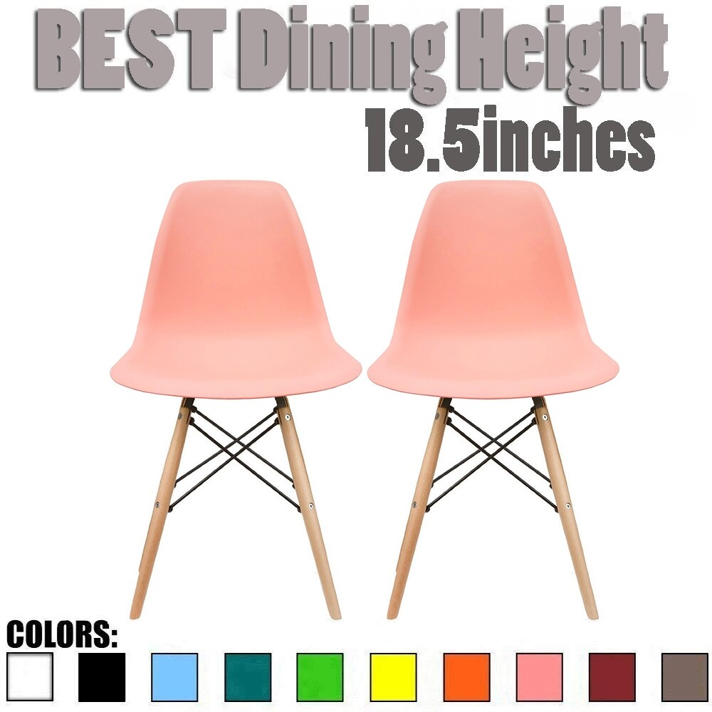 Set of 2 Pink Plastic Eiffel chairs Solid Wood Legs Dining
