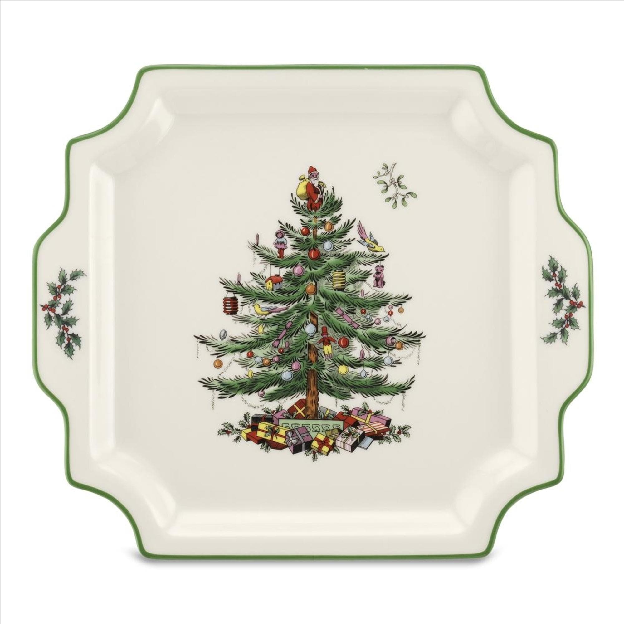 Spode Christmas Tree Square Handled Platter - 12.5 in