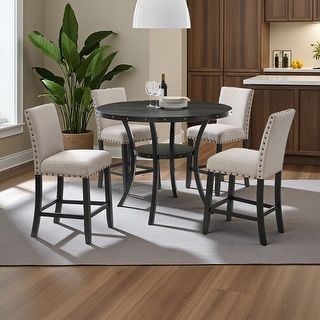 5-Piece Dining Set with Round Table and 4 Nailhead Chairs - Bed Bath ...