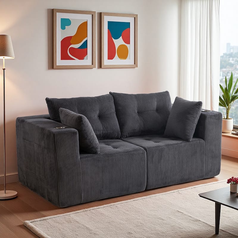 Modular Sectional Corduroy Sofa Couch Loveseat Boneless Cloud Couch - 35.8"D x 73"W x 26.3"H