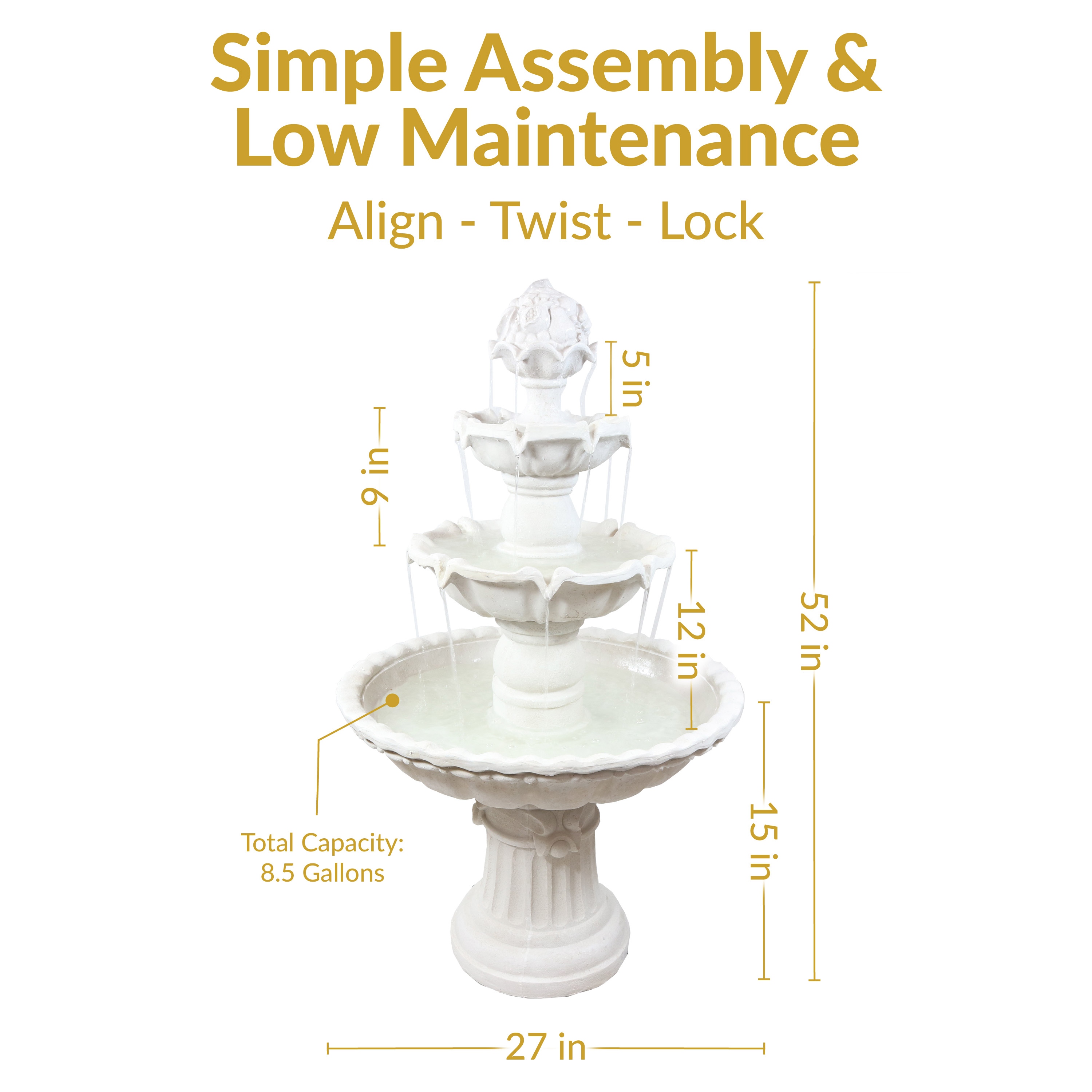 4-Tier Fruit Top Outdoor Water Fountain Backyard Garden Feature