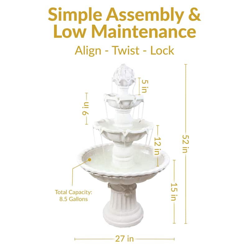 4-Tier Fruit Top Outdoor Water Fountain Backyard Garden Feature - 52"