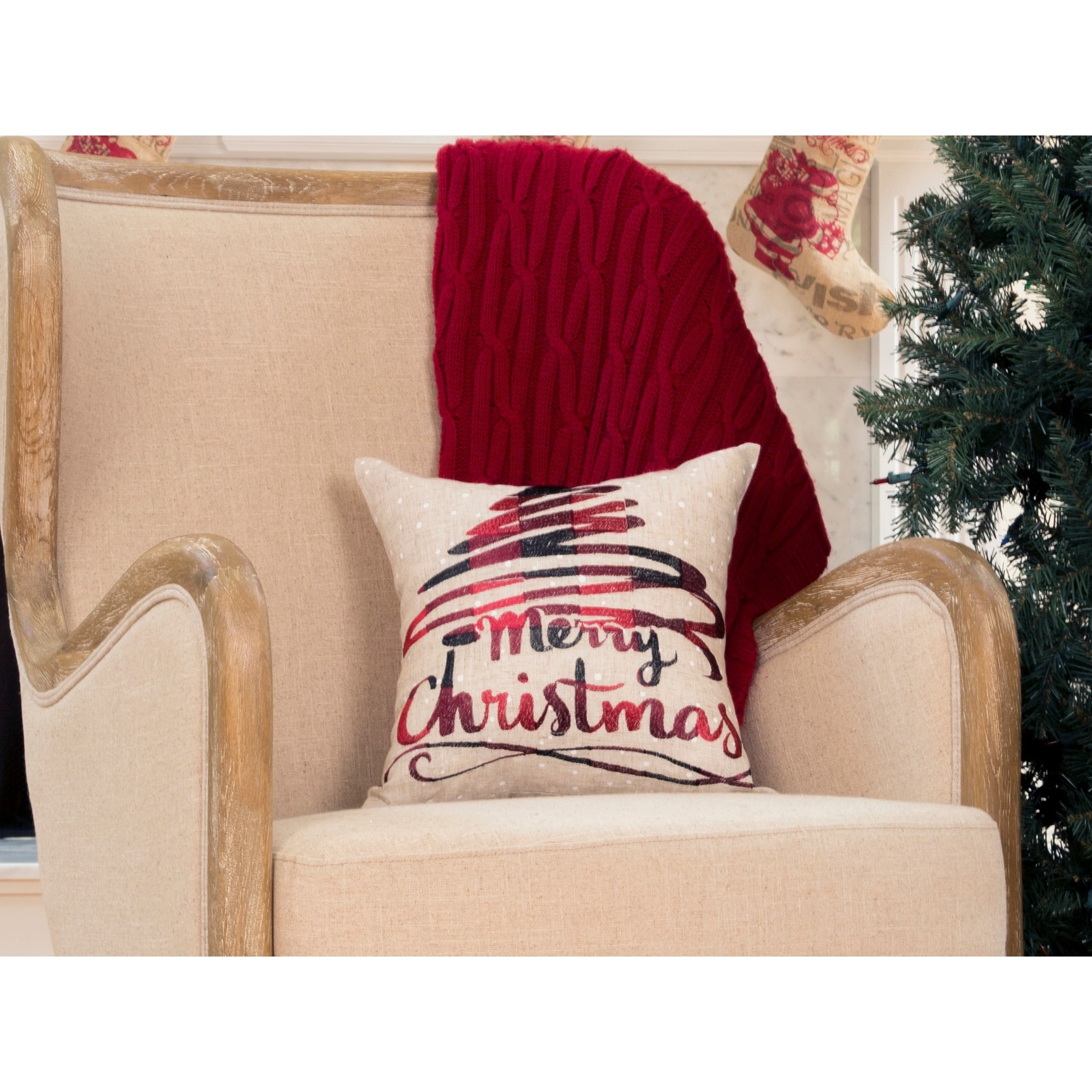 Merry Christmas Embroidered Christmas Pillow, 14 by 14Inch Bed Bath