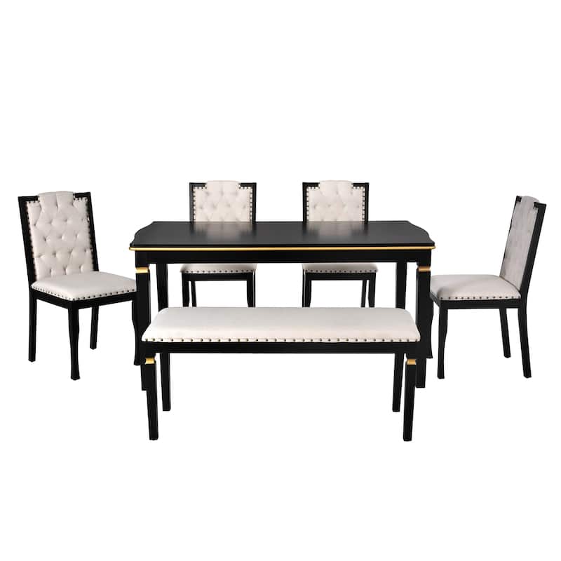 6-Piece, Kitchen Dining Table Set, with Rectangular Table and 4 High-Back Tufted Chairs 1 Bench, for Dining Room and Kitchen