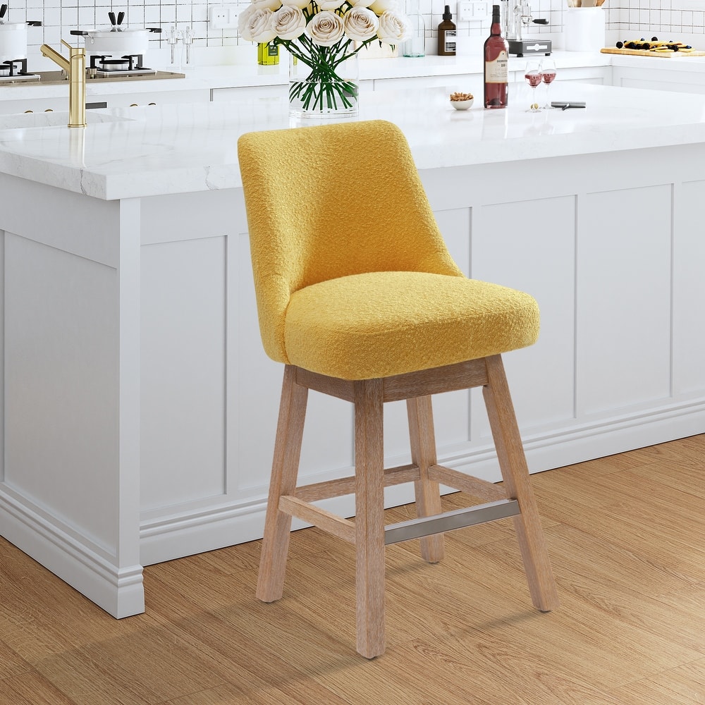 Boucle Polyester Upholstered Swivel Counter Stool - Foot Glides