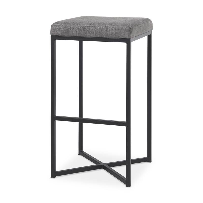 HomeRoots 30" Gray and Black Fabric and Iron Backless Bar Height Bar Chair