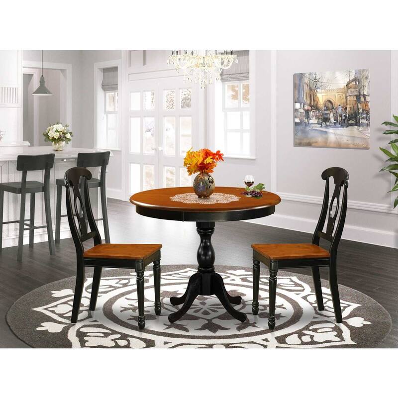 HomeStock 3-Piece Black and Cherry Finish Solid Wood Top - Dining Room Set - Seats-4