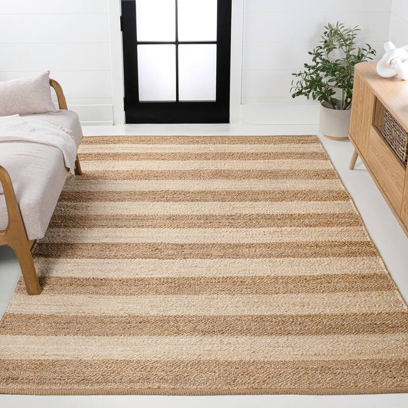 JONATHAN Y Jayden Rustic Farmhouse Woven Jute Stripe Area Rug - Natural/Bleach - 4 X 6