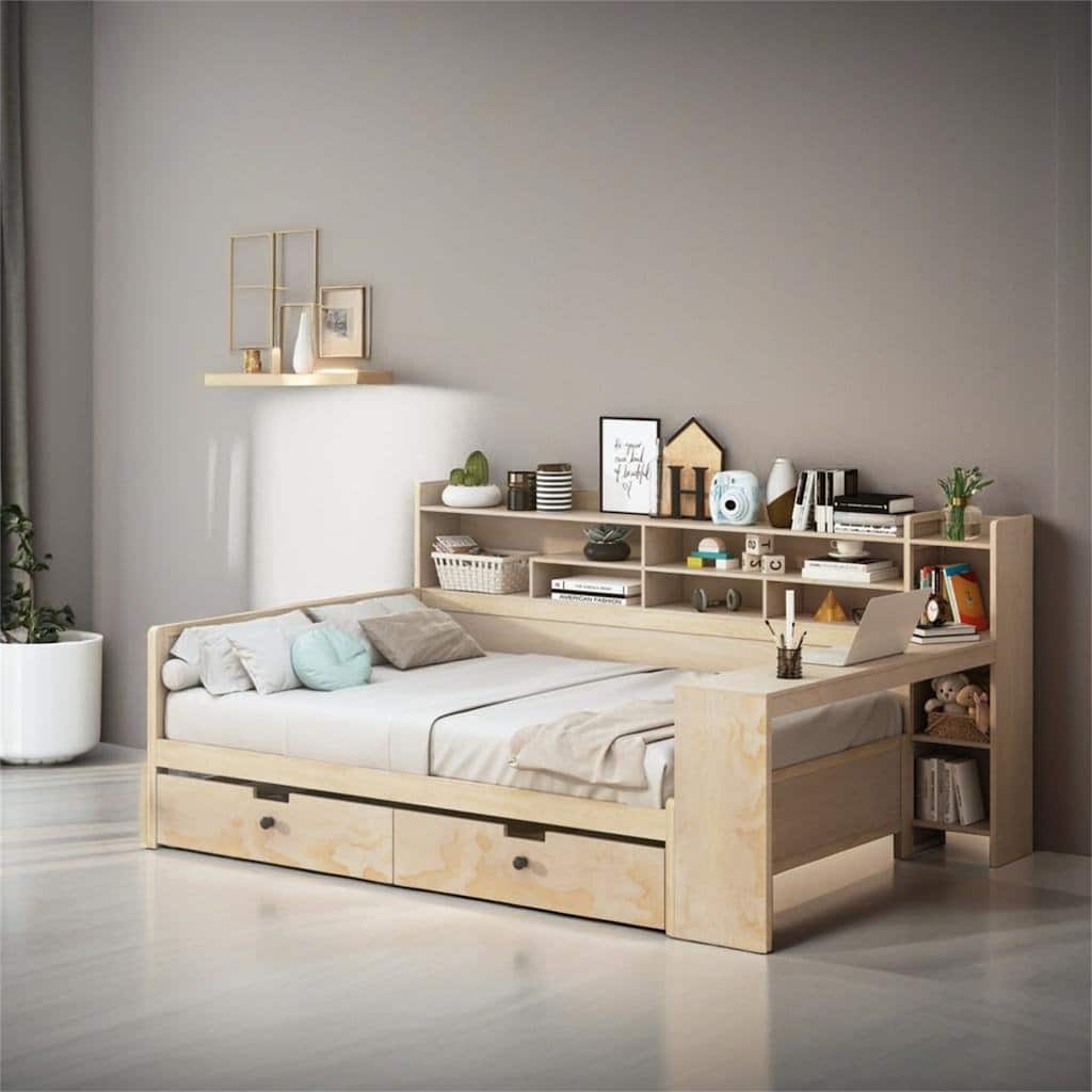 Multi-functional Bed with Two Storage Drawers and Study Desk