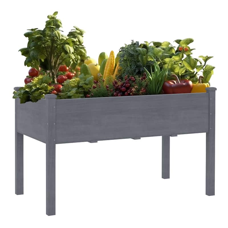 VEIKOUS Wood Raised Garden Bed Elevated Planter Box with Drainage Holes - 46.8''W x 22.4''D x 30.3''H - Grey