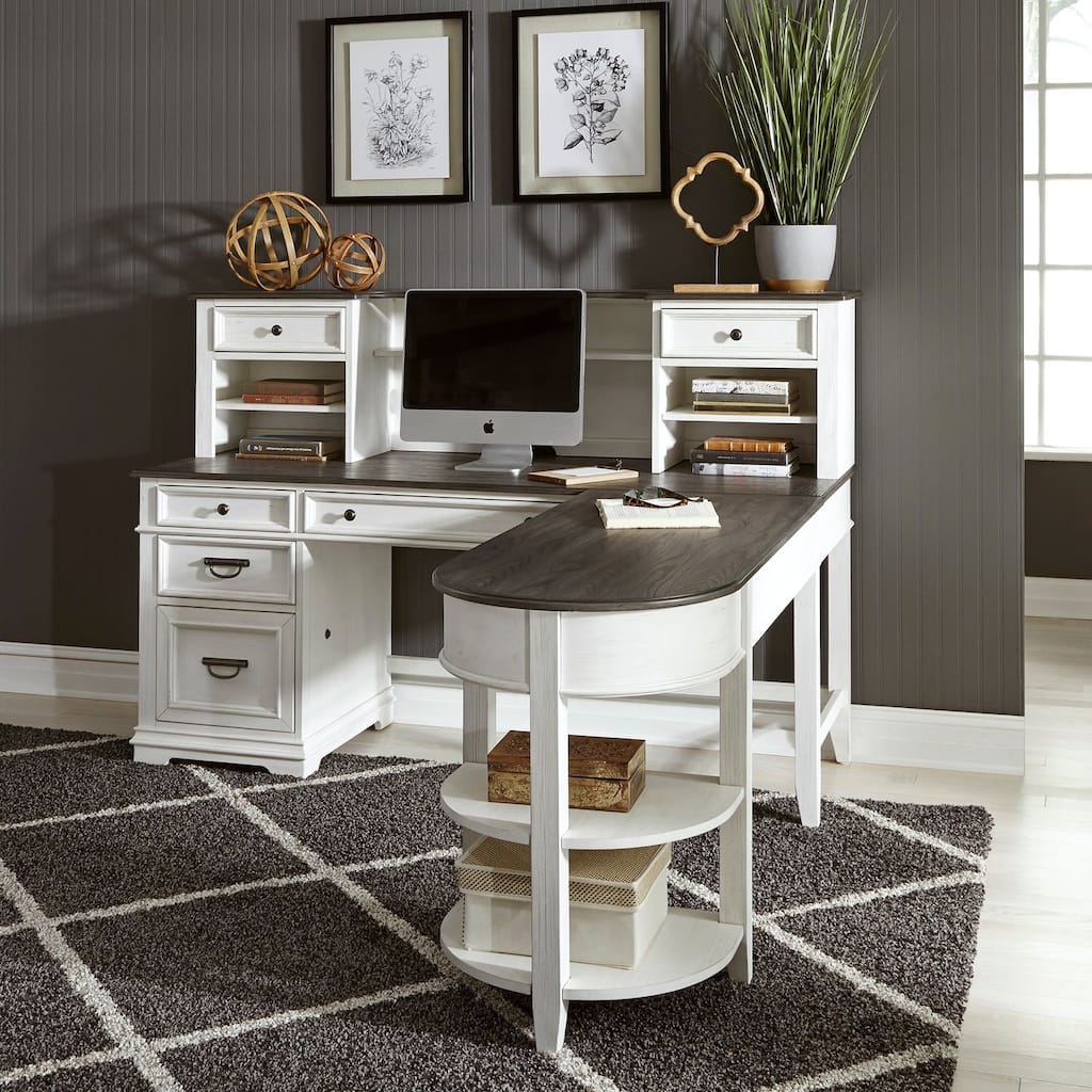 Allyson Park Wirebrushed White Charcoal L Shaped Desk Set