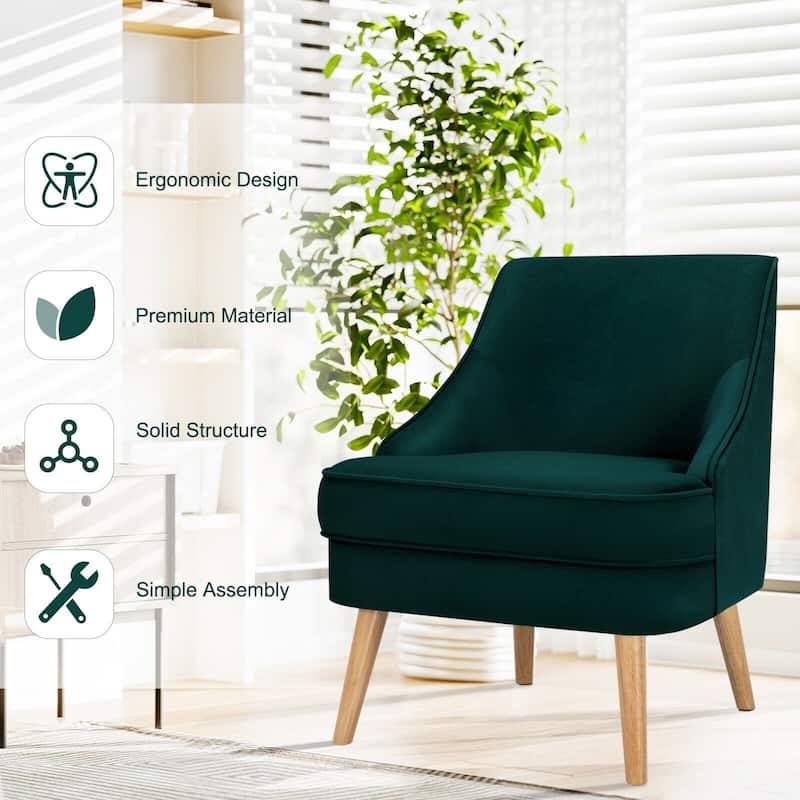 Velvet Upholstered Accent Chair with Rubber Wood Legs - 27" x 25" x 30" (L x W x H)