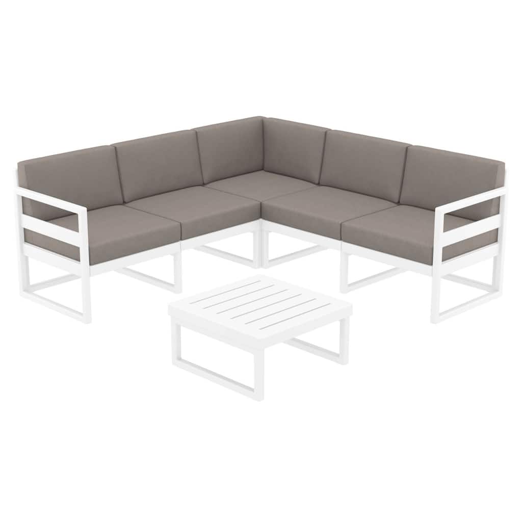 2 Piece White Patio Sectional Lounge Set with Taupe Sunbrella Cushion 78.75"