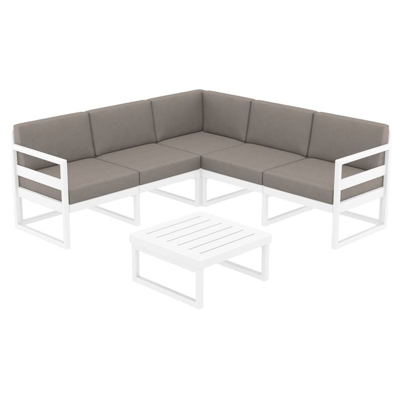 2 Piece White Patio Sectional Lounge Set with Taupe Sunbrella Cushion 78.75"