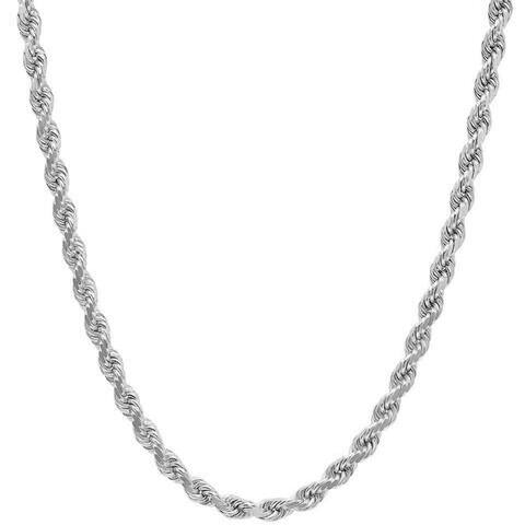 Unisex Sterling Silver 5MM Diamond-Cut Rope Chain Necklace