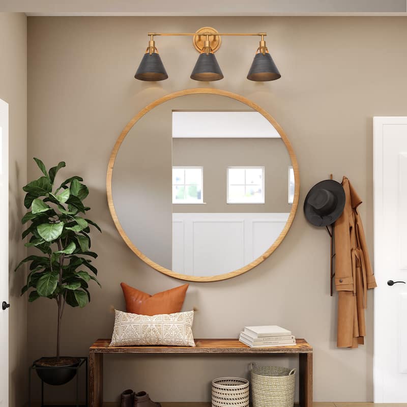Coney Modern Gold 3-Light Bathroom Vanity Light Brushed Metal Wall Sconce