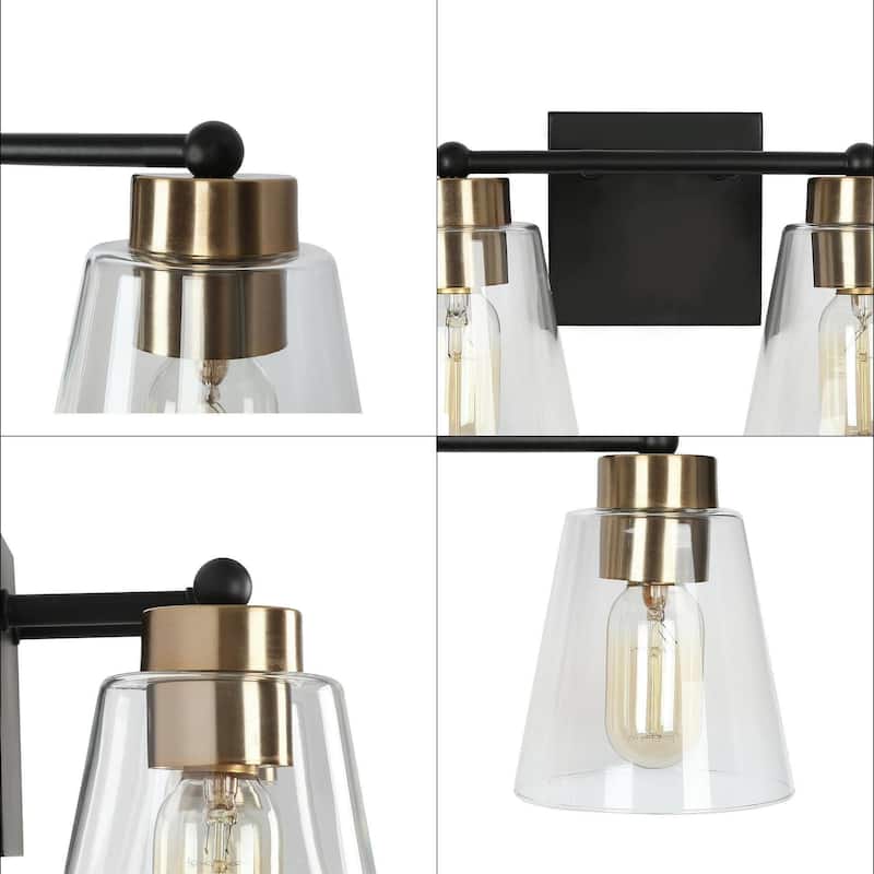 Airielle Black Gold 2-Lights Bathroom Vanity Lights Modern Farmhouse Bedroom Wall Lamps with Cylinder Glass Shade