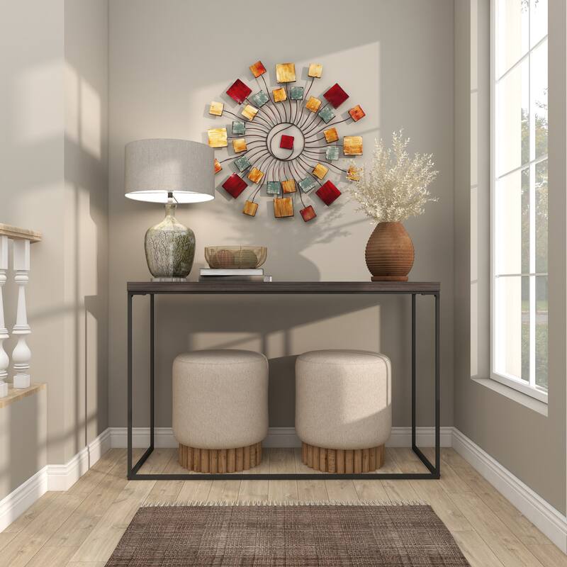 Multi Colored Metal Wire Sunburst Home Wall Decor with Square Shaped Accents