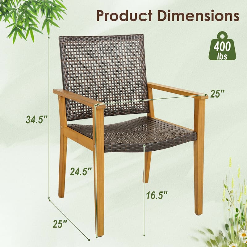 Set of 4 Outdoor Patio Dining Chairs Acacia Wood Rattan Armchairs