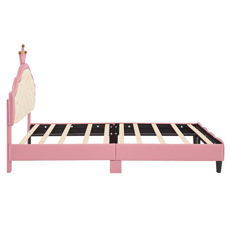 PU Leather Princess Bed with Tufted Headboard