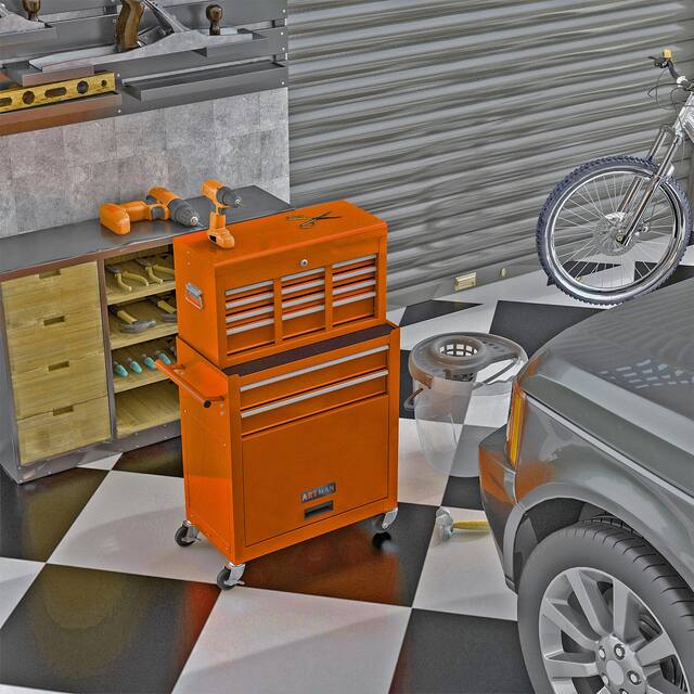 8 Drawer Tool Storage Cabinet - Orange