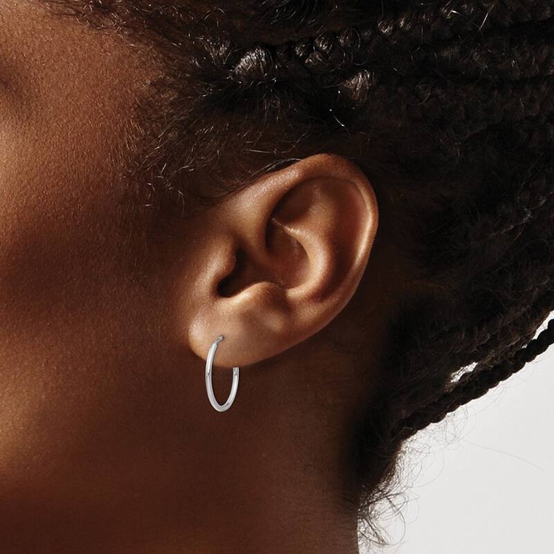 Curata 14k White Gold Polished Endless Tube 1.2x23mm Hoop Earrings