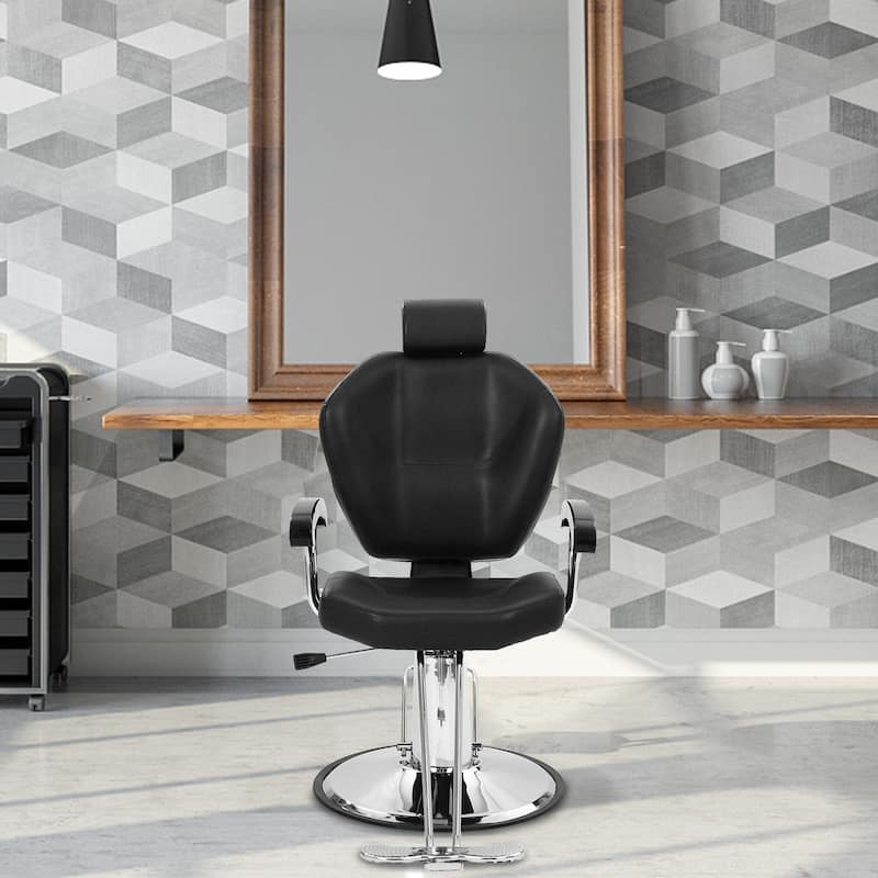 Hydraulic Salon Chair Hair Beauty Equipment Barber Chair with Headrest Black - N/A - Black