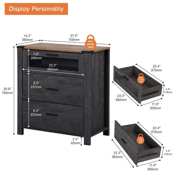 dimension image slide 0 of 3, WAMPAT Dresser for bedroom, Accent Chests of 3 Drawers,Storage Cabinet