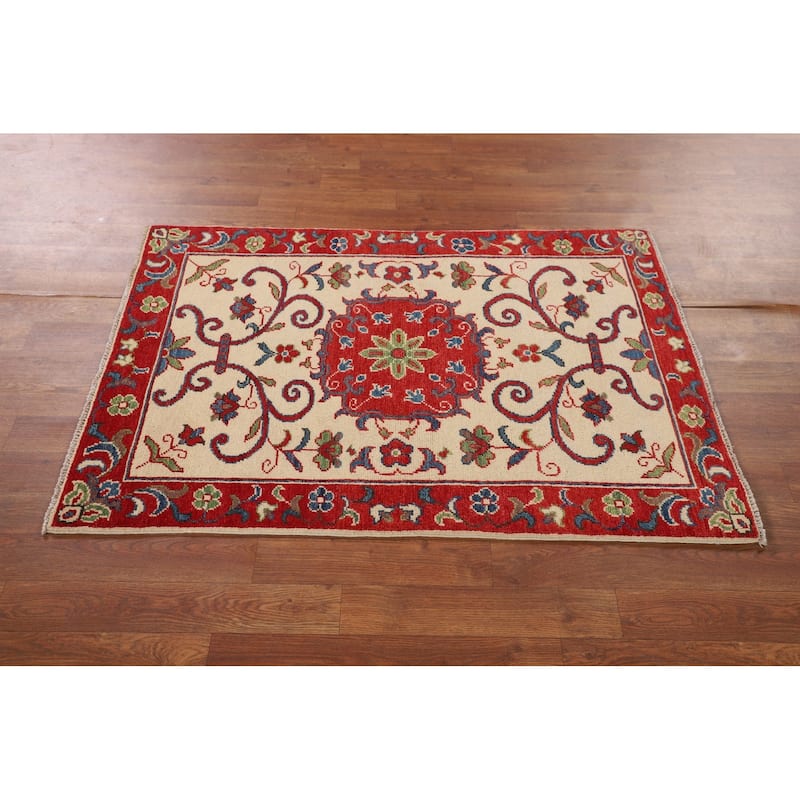 Traditional Kazak Accent Rug Hand-Knotted Floral Wool Carpet - 2'9" x 4'0"