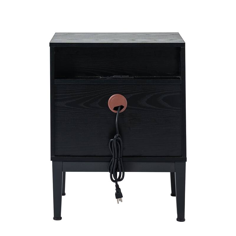 Apakah Modern 25"Tall 2-Drawer Nightstand with Charging Station and Adjustable Legs by HULALA HOME