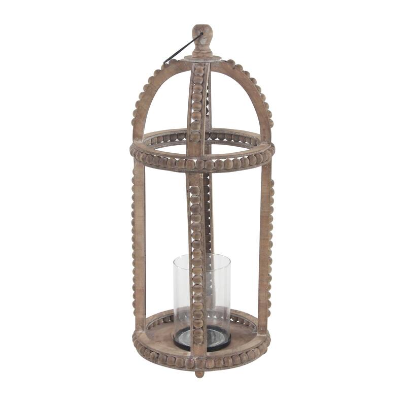 Reclaimed Wood Beaded Decorative Candle Lantern - Brown - Roche River Decor