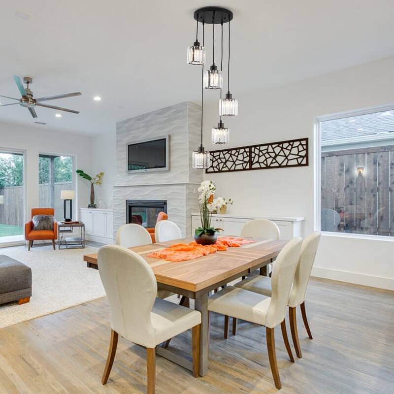 5-Light Dimmable Cylinder Cluster Pendant Lighting Fixture for Kitchen Island