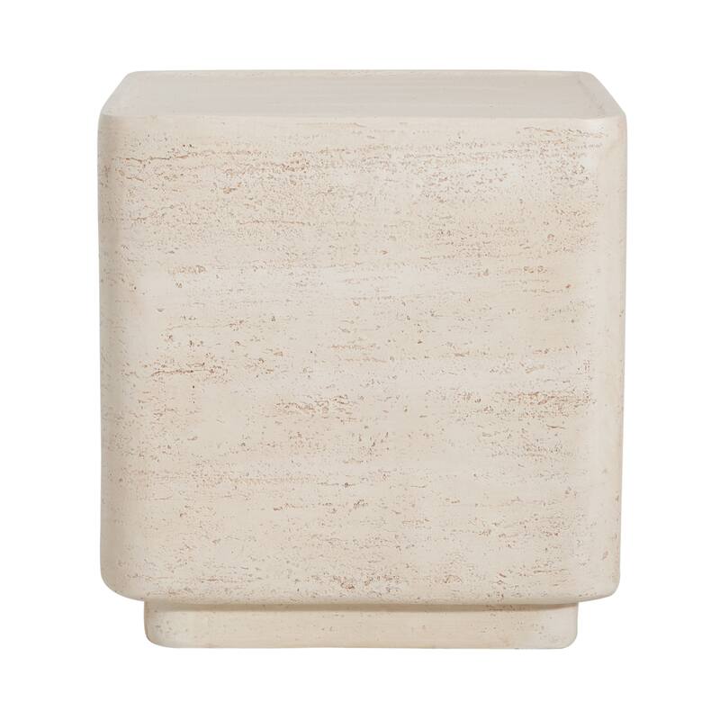 Roomfitters Daphne Outdoor MGO Side Table with Travertine Look, Square Modern Accent, Beige Finish