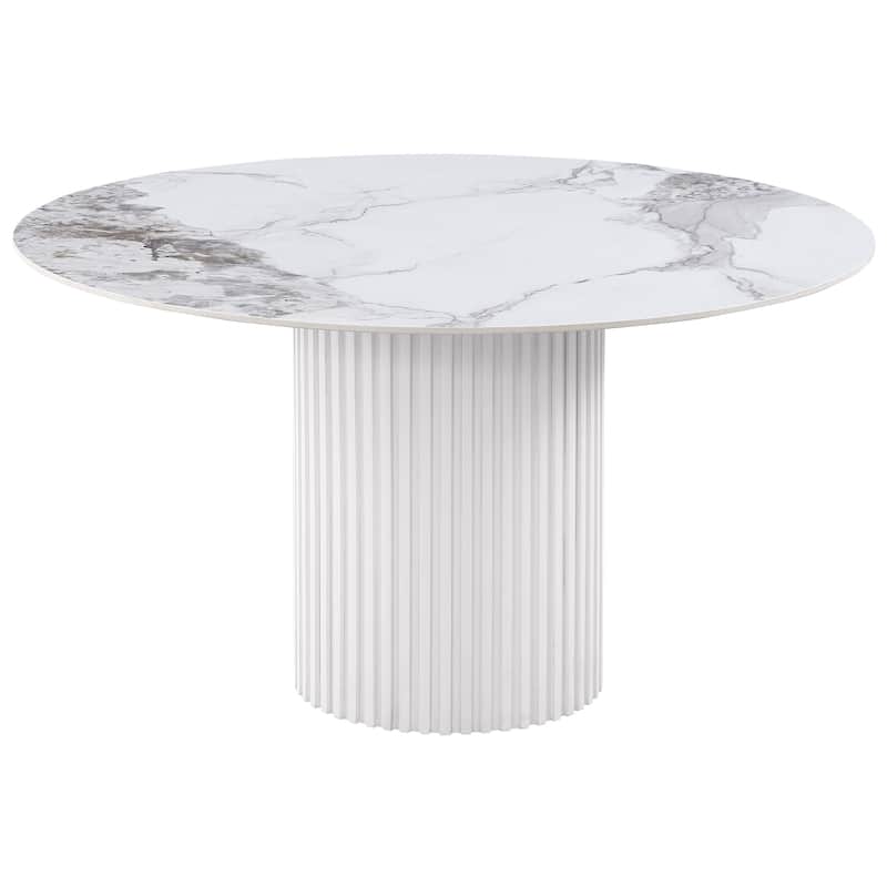 Acadia Round 53-Inch Sintered Stone Top Dining Table White - White Marble