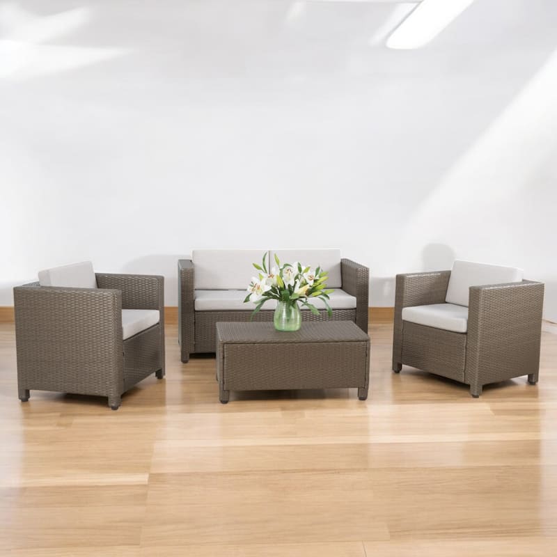 4-Piece Outdoor Sofa Set with Cushions, PE Wicker Rattan Seating Group with Loveseat - Backyard, Patio, or Garden