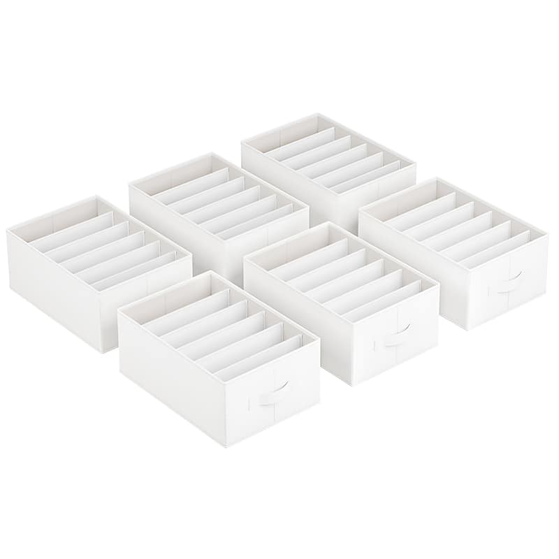 Closet Organizer Drawer Bins with 6 Compartment Dividers for Jeans Sweaters and Clothing Storage - Set of 6 - Cloud White