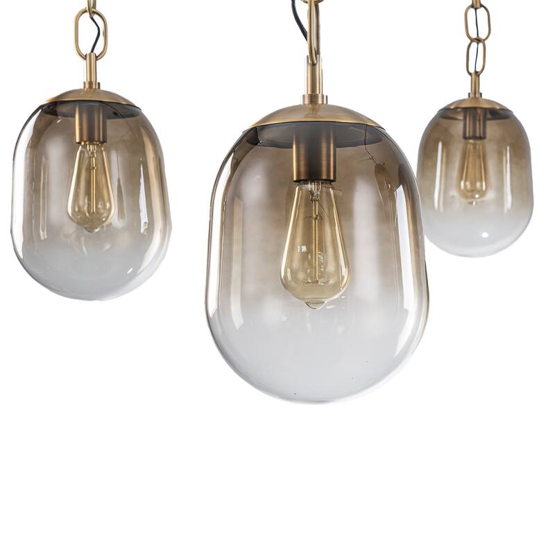 Modern Gold Chandelier Gradient Glass Shades 2-Tier Curved Arm