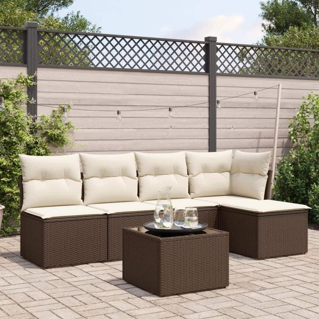 vidaXL Garden Sofa Set Brown PE rattan 6-Piece Set Modular - 21.7 x 21.7 x 14.6