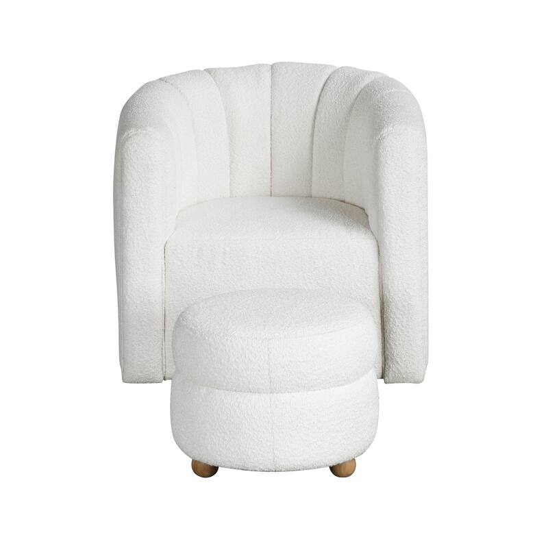 Arden 31" Boucle Swivel Chair with Ottoman - Solid Wood Legs