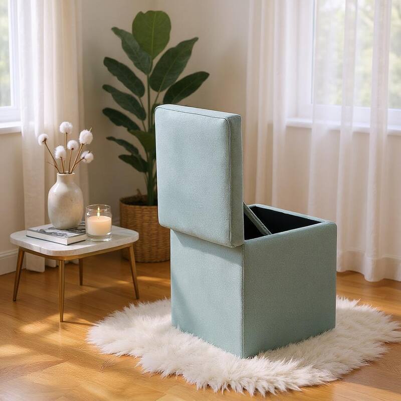 Modern Square Corduroy Ottoman Footrest with Hidden Storage for Living Room or Bedroom