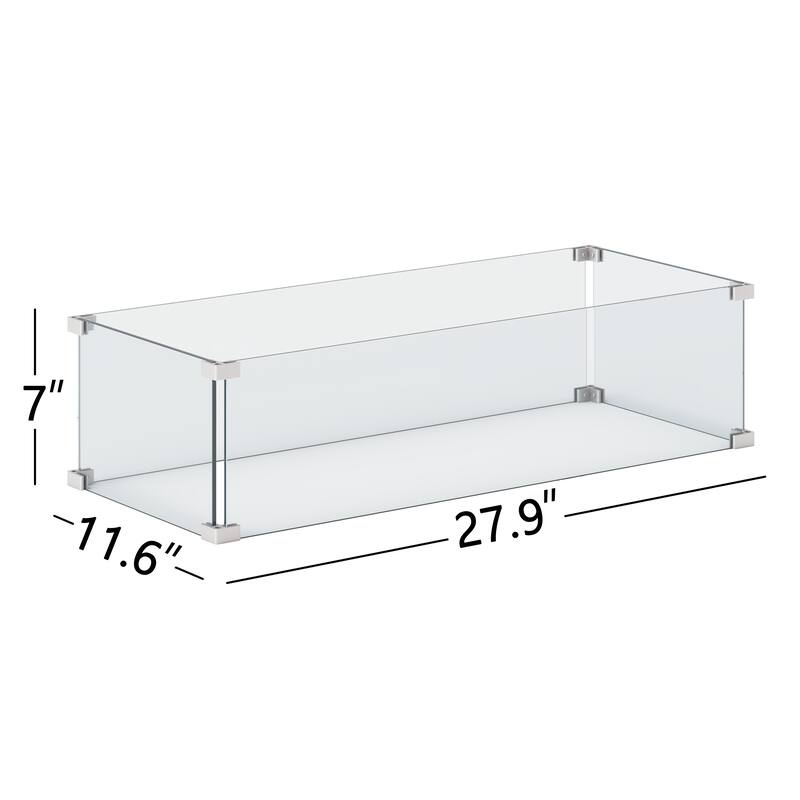 Corvus 27.9" x 11.6" Rectangular Tempered Glass Wind Guard For Fire Pits